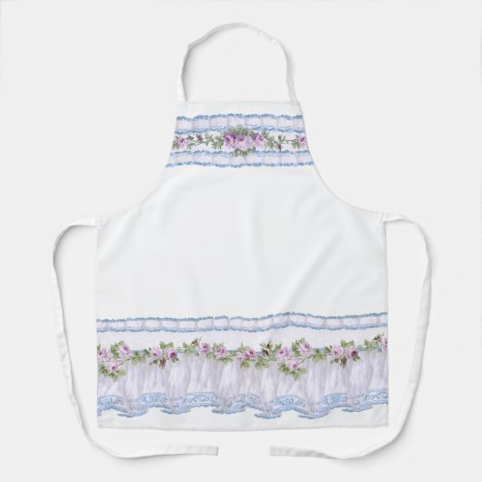 かわいらしヴィンテージ紫フローララフ縁どル エプロン (正面)