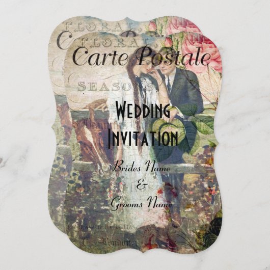 かわいらしヴィンテージ結婚はがき 招待状 (正面/裏面)