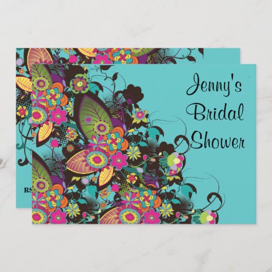 かわいらしヴィンテージ花熱狂ブライダルシャワー 招待状 (正面/裏面)