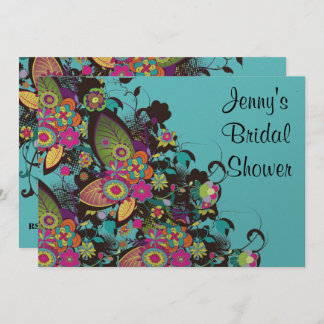 かわいらしヴィンテージ花熱狂ブライダルシャワー 招待状