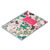 かわいらしヴィンテージ蝶ピンクティール（緑がかった色）名 ノートブック (左側)