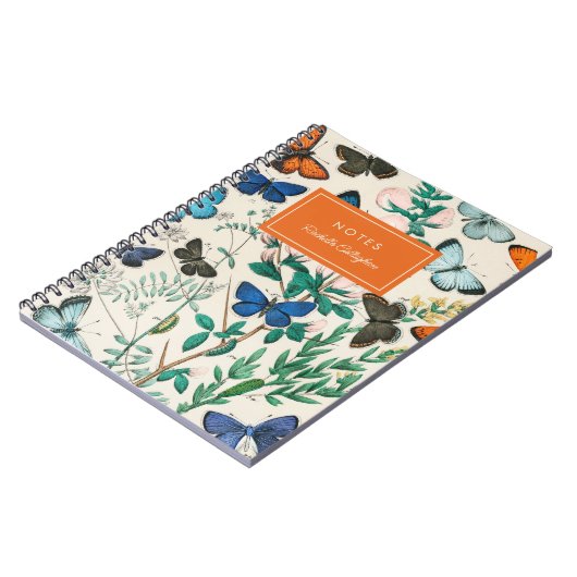 かわいらしヴィンテージ蝶ブルーオレンジの名前 ノートブック (左側)