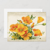 かわいらしヴィンテージ黄色の花 ポストカード (正面/裏面)