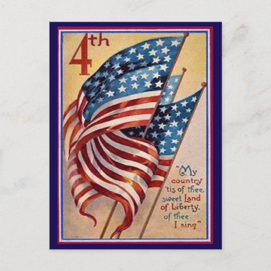 かわいらしヴィンテージ7月4日国旗 ポストカード (正面)