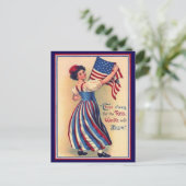 かわいらしヴィンテージ7月4日国旗 ポストカード (スタンド正面)