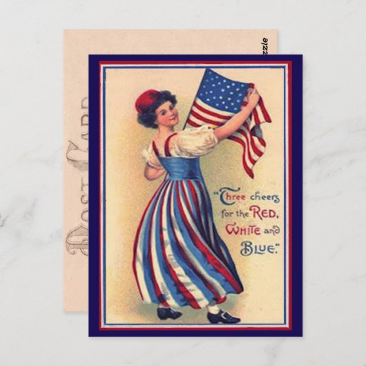 かわいらしヴィンテージ7月4日国旗 ポストカード (正面/裏面)
