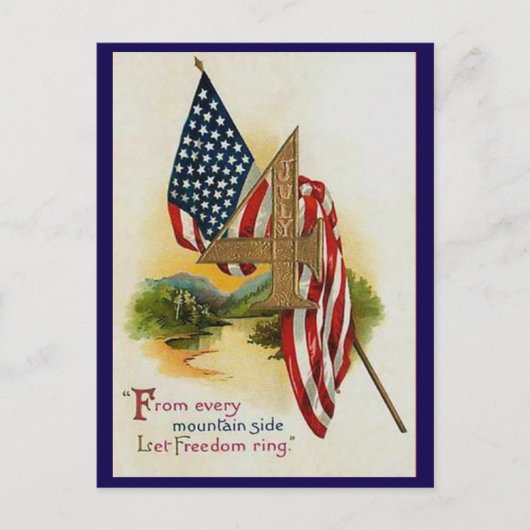 かわいらしヴィンテージ7月4日国旗 ポストカード (正面)