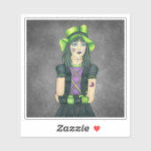 かわいらし不気味ハロウィーンガールグリーンハットタトゥーグレー シール (シート)