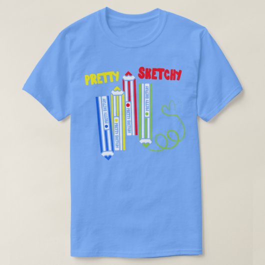 かわいらし串に刺された鉛筆アートスケッチギフト Tシャツ (デザイン正面)