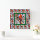 かわいらし冬の赤（鳥）ショウジョウコウカンチョウ鳥 スクエア壁時計 (ホーム)