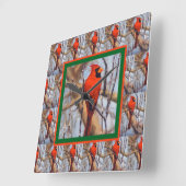 かわいらし冬の赤(鳥)ショウジョウコウカンチョウ鳥 スクエア壁時計 (傾斜)