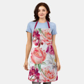 かわいらし及びカラフルフローラプリント エプロン (着用した状態)