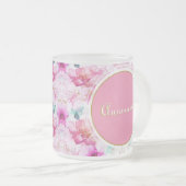 かわいらし名前をカスタムするフローラピンクと金ゴールド フロストグラスマグカップ (正面右)