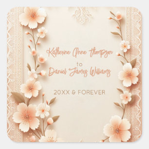 かわいらし咲くロマンチックなレース結婚ピーチ スクエアシール