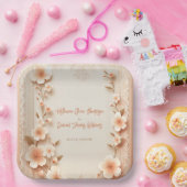 かわいらし咲くロマンチックなレース結婚ピーチ ペーパープレート (パーティー)