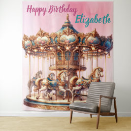 かわいらし回転木馬ホース誕生日ぶら下がったズ タペストリー
