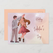 かわいらし図解入りの、写真付きの踊りカップルのバレンタインデー ポストカード (正面/裏面)