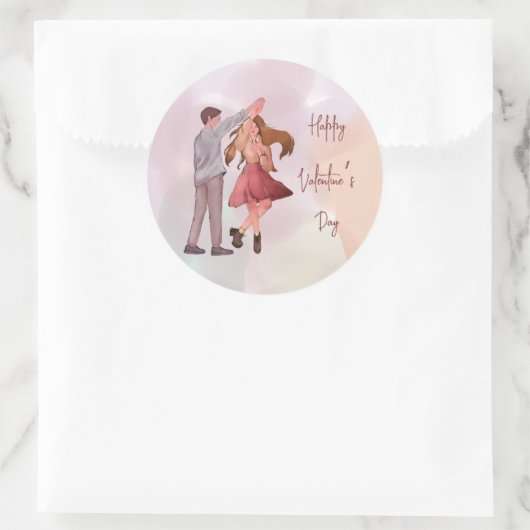 かわいらし図解入りの、写真付きの踊りカップルのバレンタインデー ラウンドシール (バッグ)