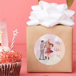 かわいらし図解入りの、写真付きの踊りカップルのバレンタインデー ラウンドシール