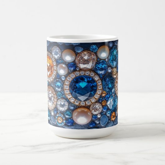 かわいらし大切宝石ダイヤモンドサファイア コーヒーマグカップ (中央)