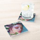 かわいらし妖精の花と髪のファンタジー ガラスコースター (アングル)