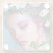 かわいらし妖精の花と髪のファンタジー ガラスコースター (裏面)