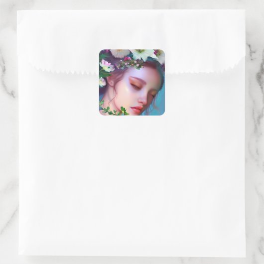 かわいらし妖精の花と髪のファンタジー スクエアシール (バッグ)