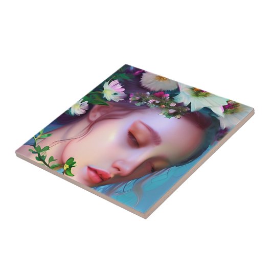 かわいらし妖精の花と髪のファンタジー タイル (側面)