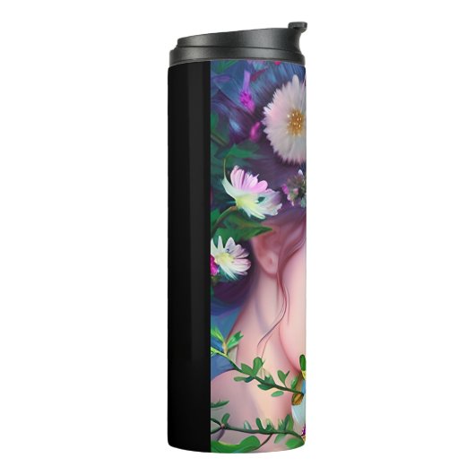 かわいらし妖精の花と髪のファンタジー タンブラー (回転左)