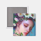 かわいらし妖精の花と髪のファンタジー マグネット (正面/裏面)