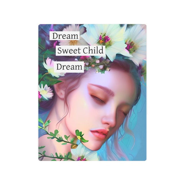 かわいらし妖精の花と髪のファンタジー メタルプリント (正面)