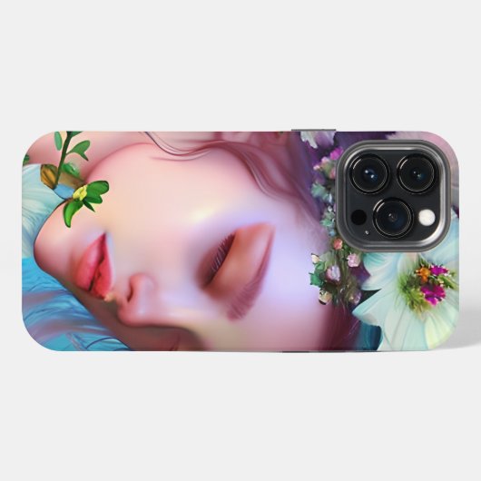 かわいらし妖精の花と髪のファンタジー iPhoneケース (裏面横)