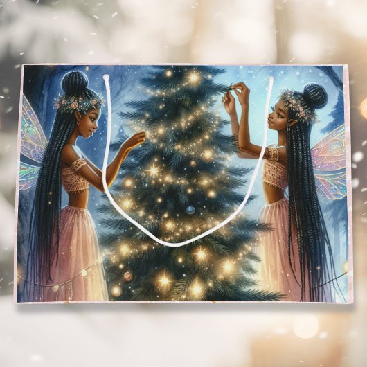 かわいらし妖精飾のクリスマスツリー ラージペーパーバッグ