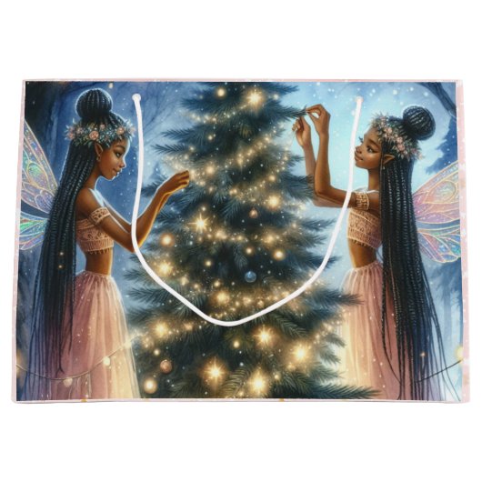 かわいらし妖精飾のクリスマスツリー ラージペーパーバッグ (正面)