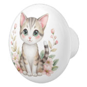 かわいらし子猫とパステルフラワーズ セラミックノブ (右)