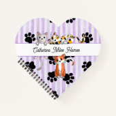 かわいらし子猫と足、紫のストライプヒース形 ノートブック (正面)