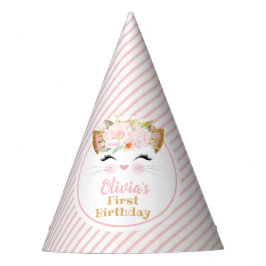 かわいらし子猫ガール誕生日紙 パーティーハット