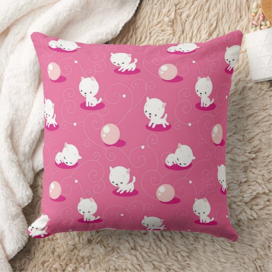 かわいらし子猫ピンクキテンス柄装飾用クッション クッション (ブランケット)