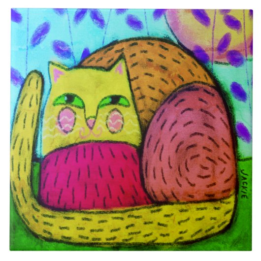 かわいらし子猫抽象芸術デジ絵を描タル タイル (正面)