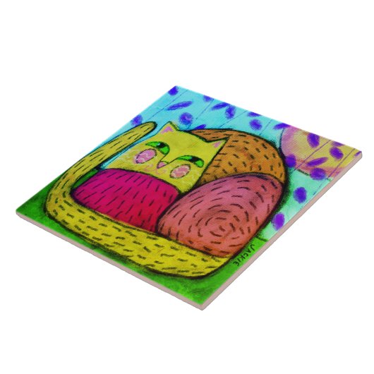 かわいらし子猫抽象芸術デジ絵を描タル タイル (側面)