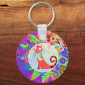 かわいらし子猫熱狂するキャットレディーギュ鮮やかー キーホルダー (正面)