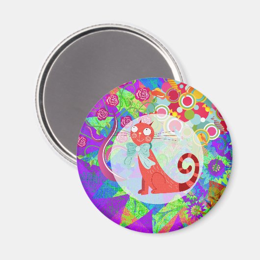 かわいらし子猫熱狂するキャットレディーギュ鮮やかー マグネット (正面/裏面)