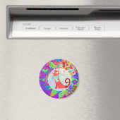 かわいらし子猫熱狂するキャットレディーギュ鮮やかー マグネット (インサイチュ (食洗機))