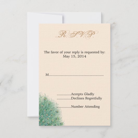 かわいらし孔雀の羽RSVP 出欠カード (正面)