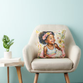 かわいらし小さな女の子インピンク花水彩画 クッション (椅子)