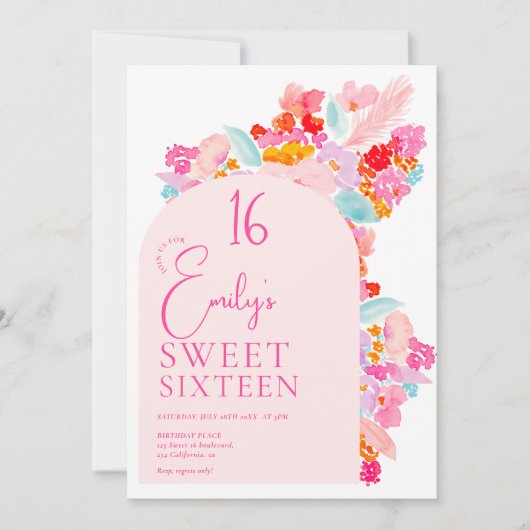 かわいらし庭はっきりしたピンクフローラ甘い16 招待状 (正面)