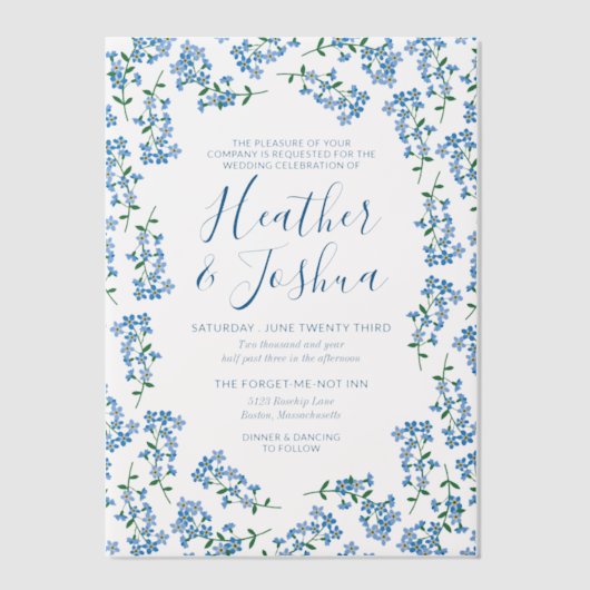 かわいらし忘れフローラ結婚の ベラム紙招待状 (正面)