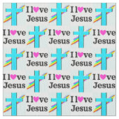 かわいらし感動的BLUE CROSS I LOVE JESUS ファブリック (クローズアップ)