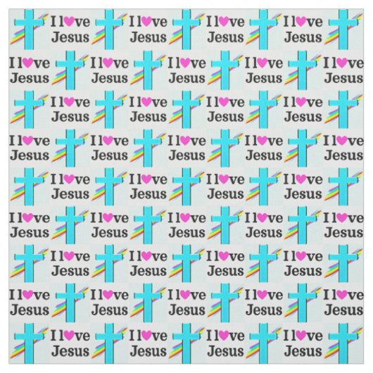 かわいらし感動的BLUE CROSS I LOVE JESUS ファブリック (見本)
