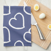 かわいらし手描きハートデザイン白 キッチンタオル (四つ折り)